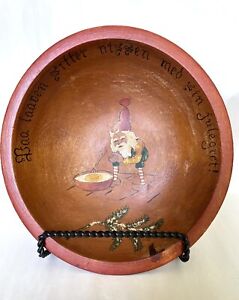 Antique Hand Painted Wooden Santa Bowl Signed Dated 1908 Norway