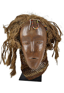 Chokwe Mask Mwana Pwo With Headdress Custom Stand Angola