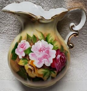 Antique Japanese Arita Ware Porcelain Pitcher Vase Gold Gilding Floral Decor Wow