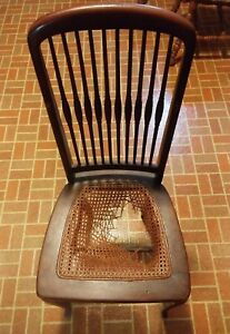 015 Vtg Cane Bottom Spindle Back Wood Table Chair Dining Sitting
