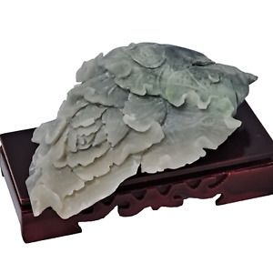 Chinese Jade Sculpture On Wooden Display Base