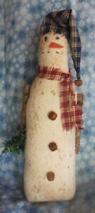 Primitive Snowman 12 Inch With Greenery Wreath And Twig Arms Nice Skinny Snowman