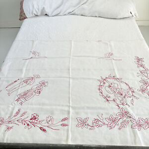 62x42 Unique Wedding Gift Handmade French 1900 S Red Work Embroidery Alsace Als