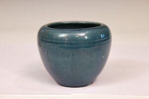 Antique Awaji Pottery Bowl Vase Organic Blue Monochrome Art Nouveau