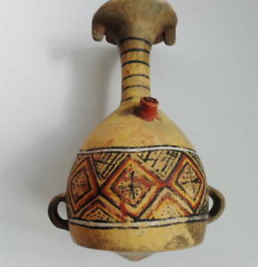 Rare Long Neck Pre Columbian Earthenware Vessel Inca Culture Pottery Ewer