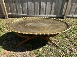 1950 S Moroccan Brass Tray Table With Spider Leg Base 46 X 29 
