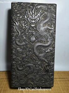 15 Marked Old Chinese Ebony Black Wood Dynasty Palace Dragon Bead Jewelry Box