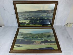 Pair Of Vintage Dark Wooden Picture Frames 52cm X 36cm Landscape Photos