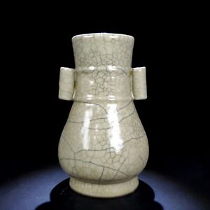 8 9 Old Song Dynasty Porcelain Ge Kiln Museum Mark Orange Peel Double Ear Vase
