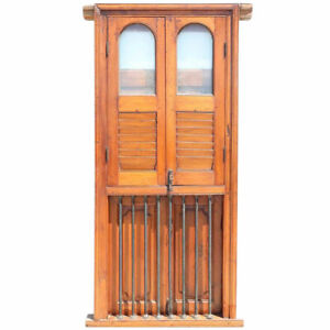 Antique Anglo Indian Teak Window Jamb Iron Balcony Railing 19th Century