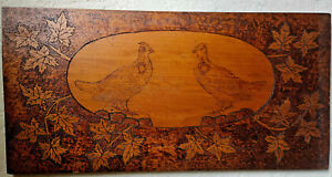 1930s Large Pyrography Woodburning Ruffed Grouse And Maple Leaves