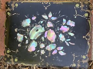 Antique Victorian Mother Of Pearl Paper Mache Writing Slope Box Dated 1861