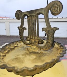 Antique Victorian Lyre Harp Shaped Cast Iron Boot Scraper With Drip Pan