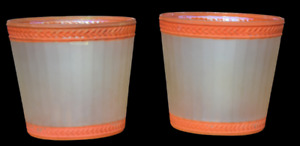 2 Lg Vtg Clear W Orange Trim Satin Frosted Shades For Wall Candle Sconces 4 X4 