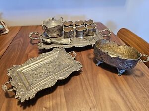 Hand Crafted Persian Sterling Silver 90 Tea Set 16 Piceces