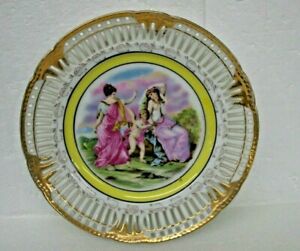 Vintage Decorative Made In Japan Gilded Laced Trim Plate 8 1 8 Diameter