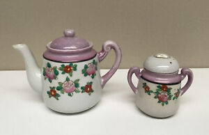 Antique 1900s Japan Miniature Teapot Coffee Pot Creamer Flowers Purple
