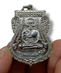 Luang Pho Thuat Coin Back Ai Khai Silver Plated Luck Fortune Thai Buddha Amulet