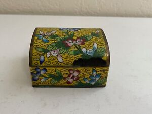 Antique Chinese Yellow Cloisonne Rectangle Box W Floral Decoration