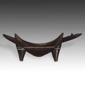 Vintage African Headrest Carved Wood Metal Applique Dinka Sudan East Africa
