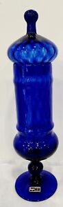 Vintage Large Blue Glass Footed Apothecary Jar Made In Italy Sticker