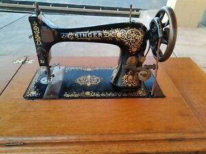 Beautiful Antique 1900s Singer Model 27 Sewing Machine Works Attachments Includ