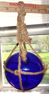 Royal Blue Hanging Hand Blown Glass Fishing Net Float Ball Globe Buoy 5 