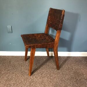 1940s Jens Risom For Knoll Side Chair In Original Webbed Leather 3 Available 