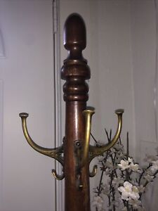 Antique Vintage Brass Hall Tree Coat Hook Rack Stand 65 