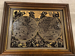 Vintage Mappe Monde Carte Universelle De Terre Mirror 14 X11 Framed