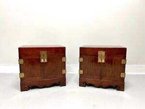 Michael Taylor For Baker Mahogany Asian Inspired Chinoiserie Nightstands Pair