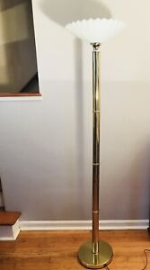 Vintage Touch Torchiere Floor Lamp With Dimmer Gold Forged Brass 80s Mcm