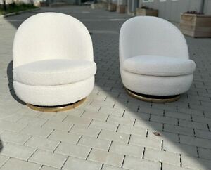Milo Baughman Swivel Lounge Chairs In Boucle