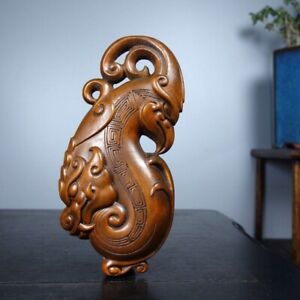 Chinese Boxwood Wood Carved Exquisite Dragon Phoenix Statue Wooden Figurines Art