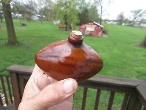 Vintage 1940s Uhl Pottery Co Light Brown Football Shaped Miniature Jug Bottle 