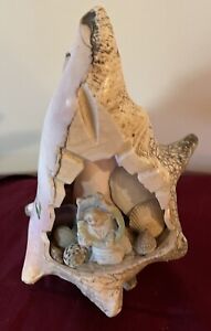 Victorian Shell Art Diorama Bisque Figurine Conch Shell Seaside Souvenir Diorama