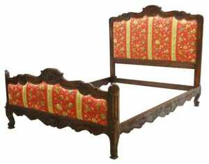 Antique Bed French Louis Xv Style Upholstered Oak Bed Red And Gold 1900 S 