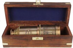 Brass Antique Vintage 20 Victorian Marine Telescope Wooden Box Spyglass New Gift