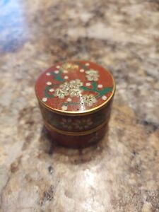 Antique Chinese Cloisonne Tea Caddy Jar China Exotic Flowers Butterfly 