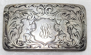 Antique R Blackinton Engraved Heraldic Lion Sterling Silver Curved Card Case