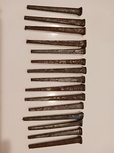  15 Old Hand Cut 3 Square Head Nails Rusty Vintage