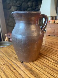 18th Century American Stoneware Milk Jug Brown Glaze