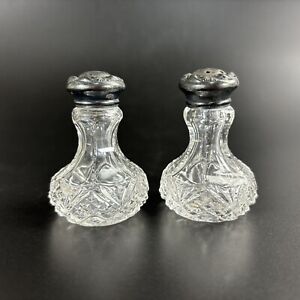 Vintage Crystal Sterling Silver Tops Salt Pepper Shakers