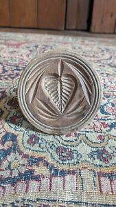 Best Antique Early Primitive Wood Carved Heart Leaf Butter Stamp Mold 3 75 
