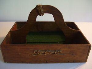 Vintage Handmade Small Wooden Utensil Cutlery Box Tray Caddy W Handle
