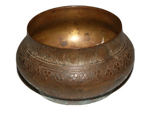 Antique Brass Metal Bowl Base Stamped Censer 