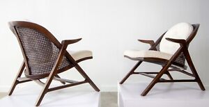 Pair Of 1950s Edward Wormley For Dunbar Cane Back Chairs Model 5700a