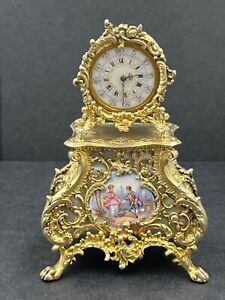 Ornate Sterling Silver Gold Gilding Enamel Clock Import Hallmarks London 1891
