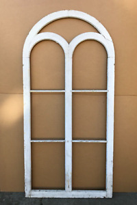 Vtg 7 Lite 4 X 8 Foot Arched Dome Top Shabby White Window Sash Old 1530 22b