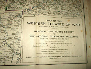 1918 Map Of The Western Theatre Of War National Geographic Society Antique